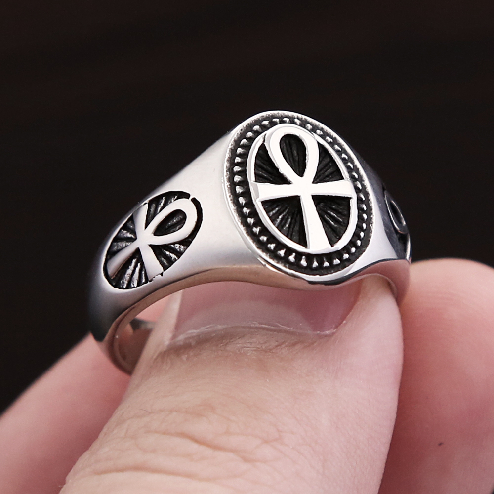 Punk Vintage 316L Stainless Steel Ankh Cross Rings For Men Women Simple Religious Amulet Jewelry Dropshippping