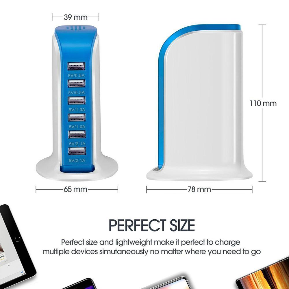 Cargador USB Multi de 6 puertos de 30 W, estación de carga rápida 6A, Conector de viaje de escritorio para teléfono móvil, enchufe de extensión, Platooninsert