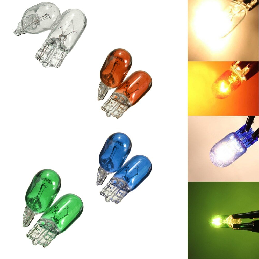 2Pcs T10 Halogeenlamp W5W Wit, Blauw, Amber, groene Kleur 12V 5W 194 501 Heldere Side Wiggen Auto Lichtbron Instrument Lamp