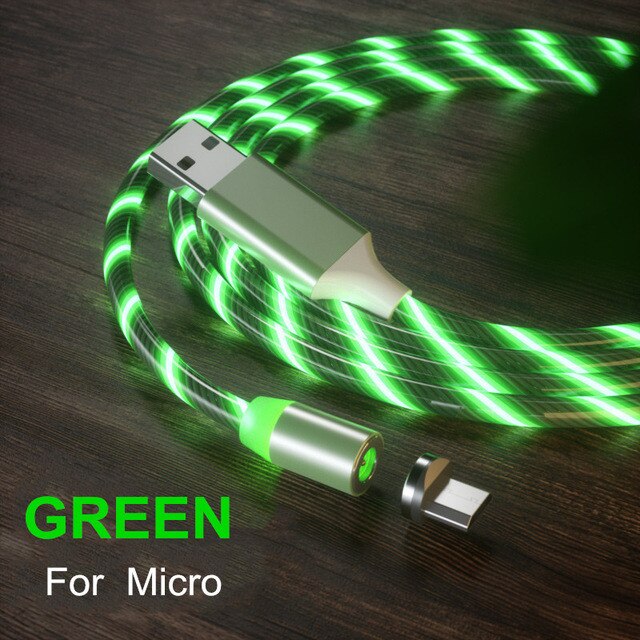 Câble USB Micro et LED de Type C, 1M, lumière aux couleurs vives, Charge rapide, pour iPhone 11, 12 Pro Max, 6S, 7, 8 Plus, X, XR, XS: Green for Micro