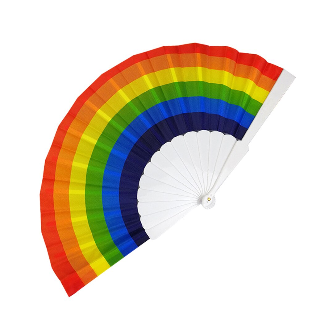 Regenboog Hand Held Vouwen Fan Dance Fan Chinese Stijl Fan Bruiloft Themafeesten Decoratie Wachlarz Drewniany