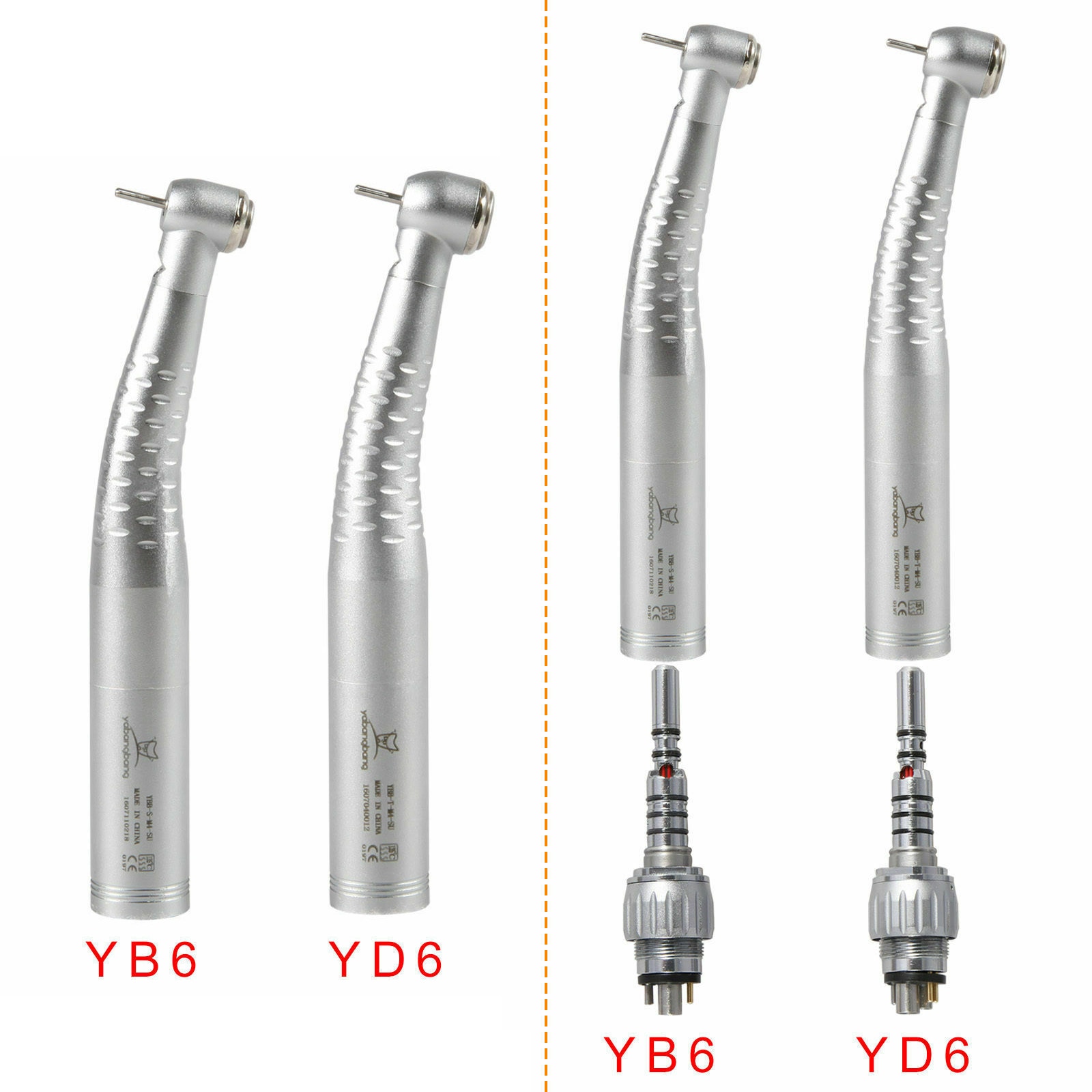 6- gats standaard grote kop enkelvoudige watersproeirotor & 6- gats led-snelkoppeling glasvezel hogesnelheids handstuk tandheelkundig instrument