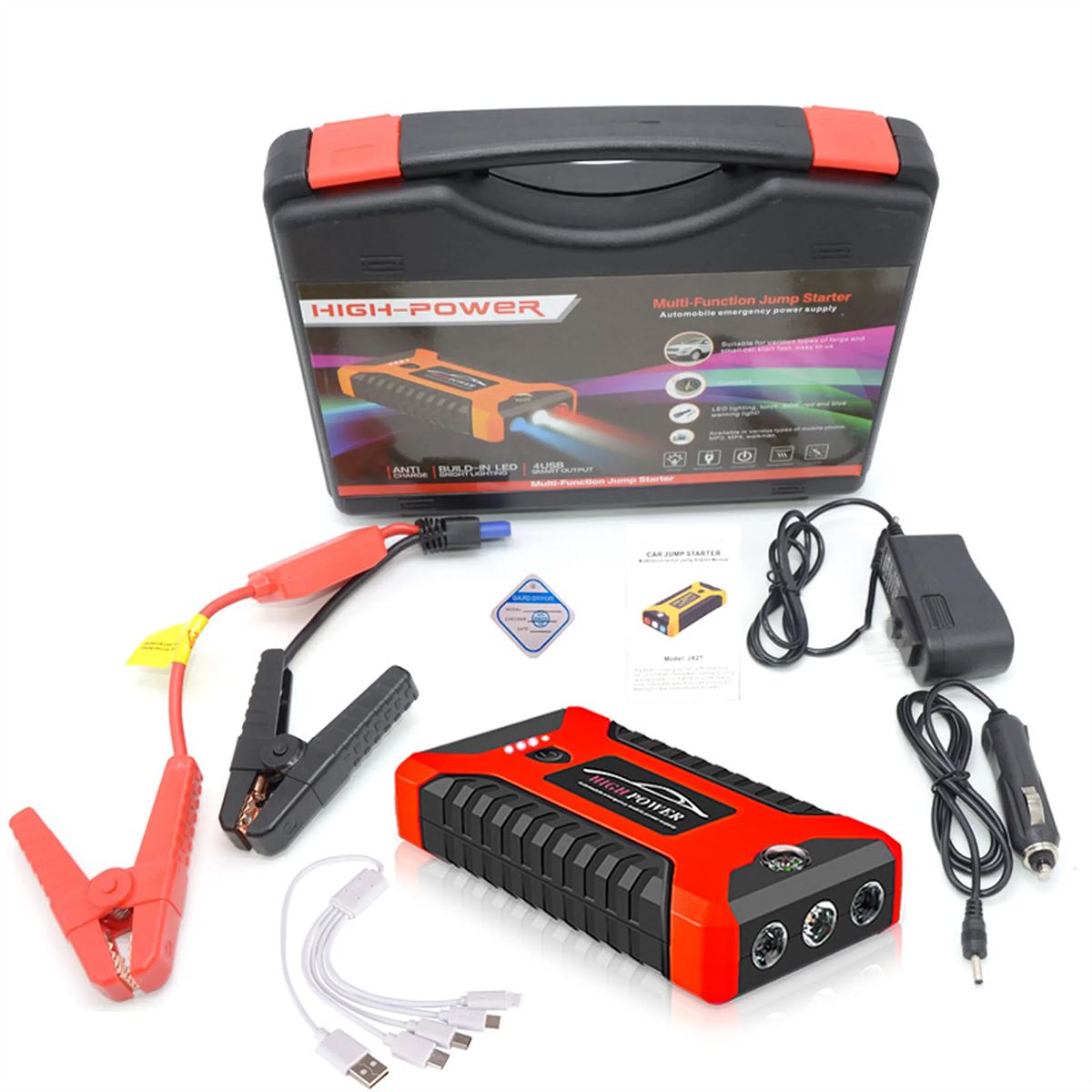 99800mA Car Jump Starter Power Bank Car Battery Booster Charger Starting Device Auto Emergency Start-Up Lighting 4USB EU Plug