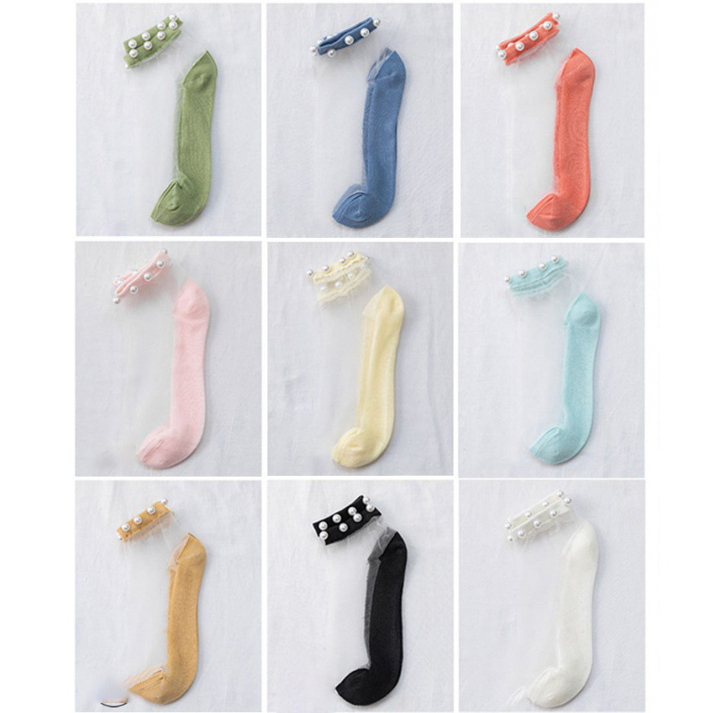 Calcetines transparentes de malla para mujer y niña, medias transparentes ultrafinas de encaje, 5 piezas, M09