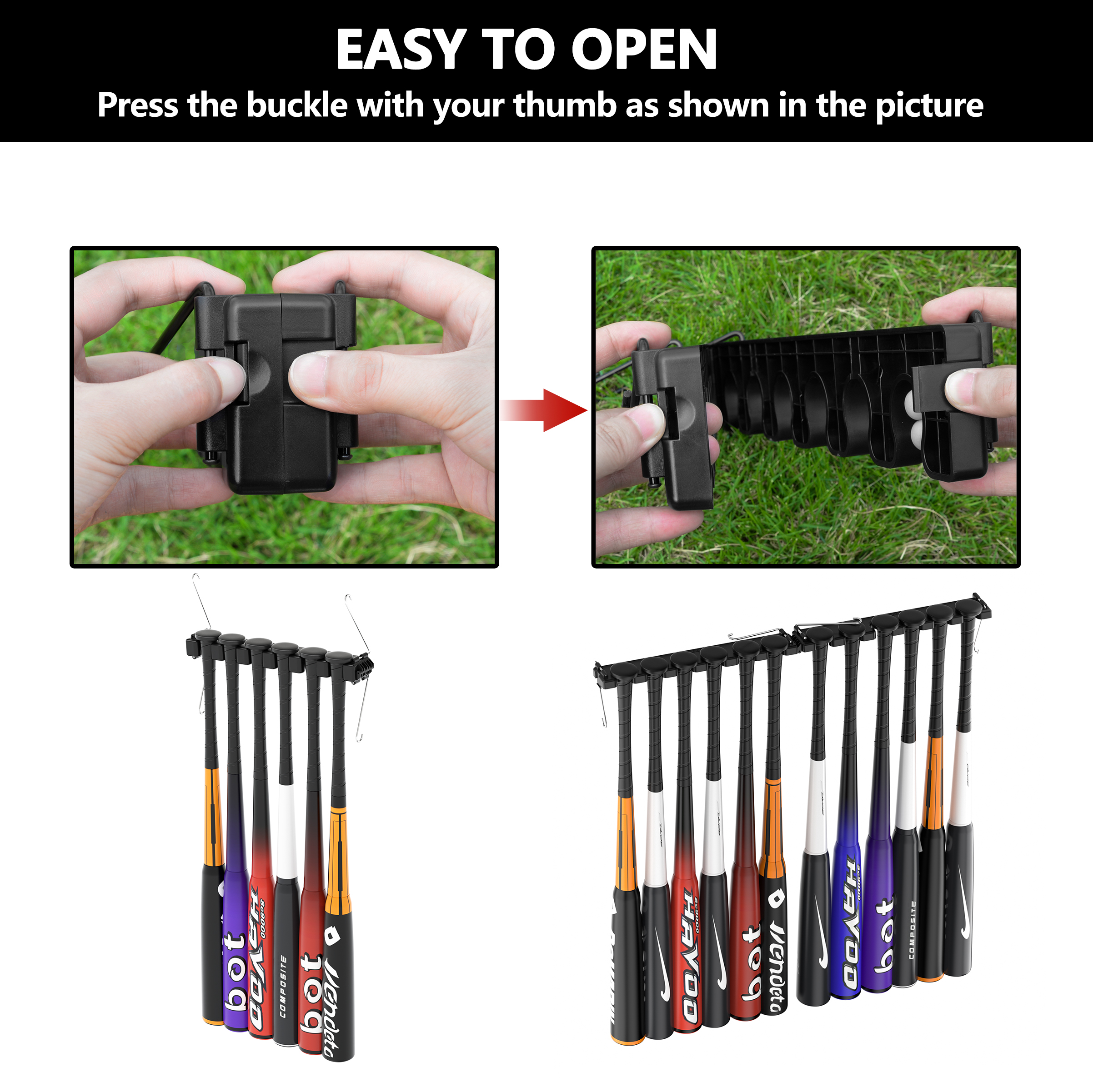 Foldable Baseball Bat Rack Vertical Tennis Bat Display Holder Holds Up Storage 12 Bat Organizer Softball Racket Rack For Stadium