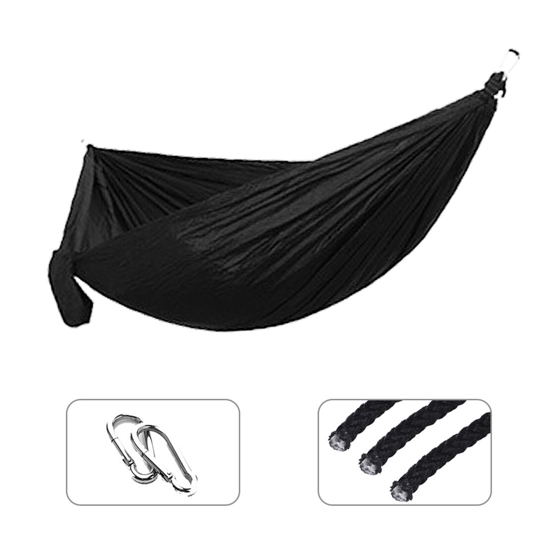 Single Double Hammock Adult Outdoor Backpacking Travel Camping Survival Sleeping Bed Portable Thicken With 2 Ropes 2 Carabiners: Black