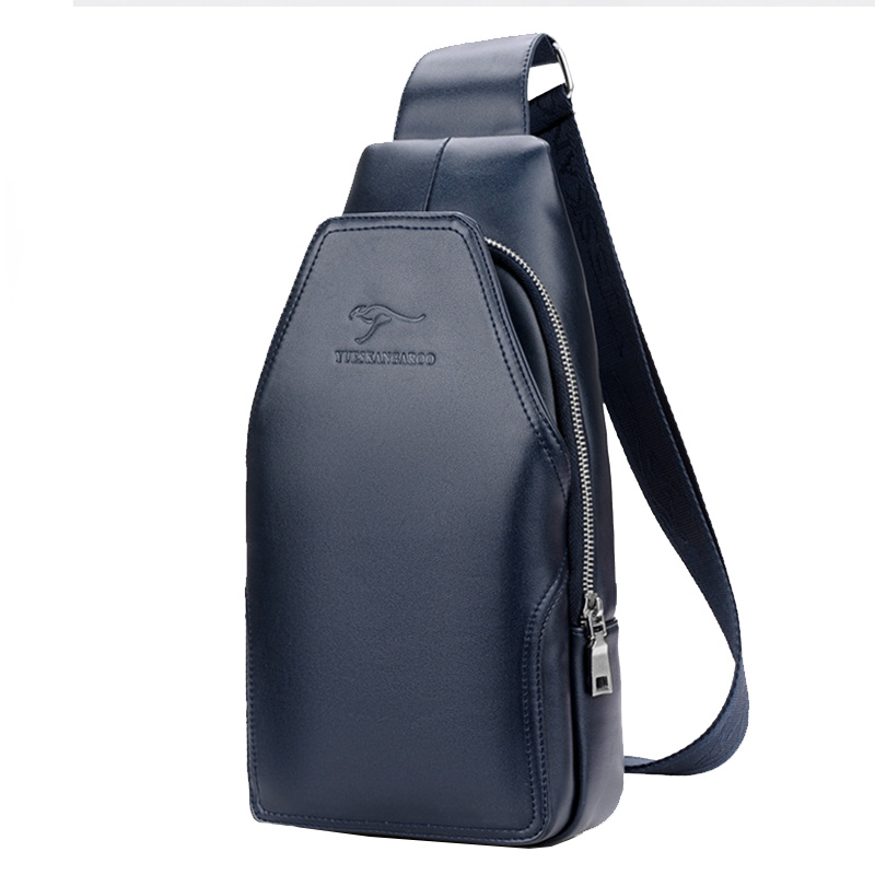 YUES sac de poitrine de kangourou sac à bandoulière unique en cuir hommes sacs à bandoulière sac à dos taille Pack loisirs sac Messenger: Bleu