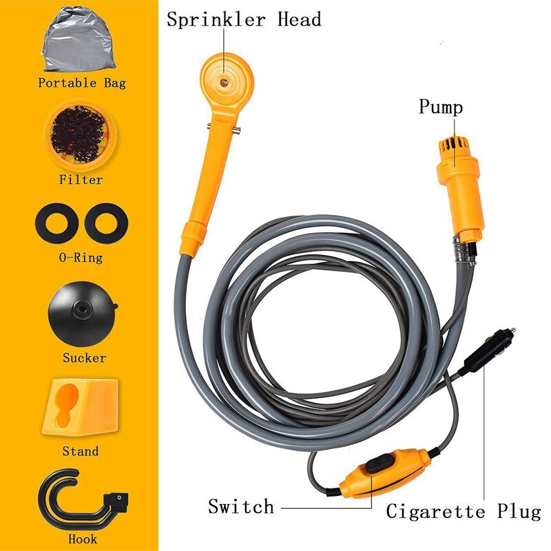 Draagbare elektrische douchekop, kampeerwaterpomp voor boot, auto, caravan, wandelen, buiten