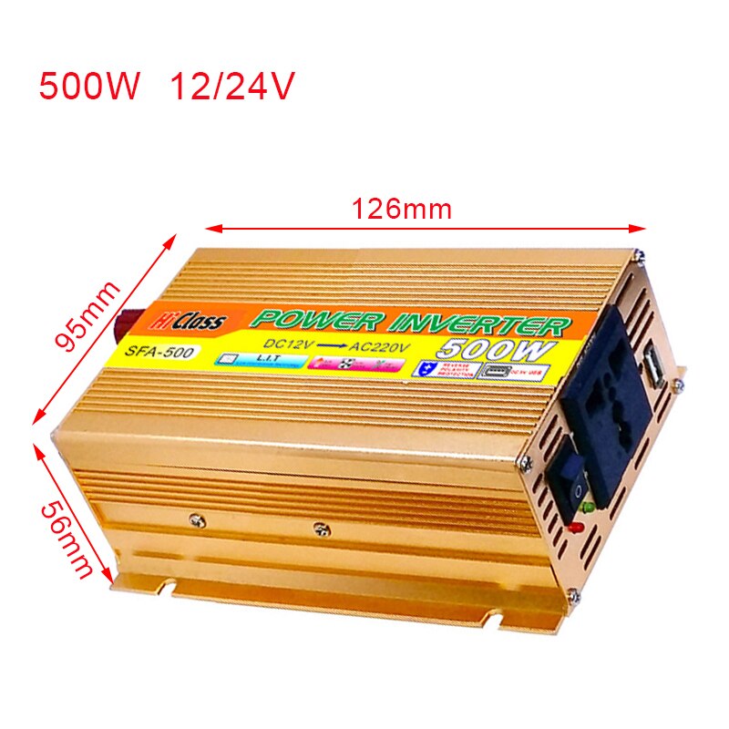 Pure Sine Wave Inverter 500w Power Solar Car Inverter DC 12V 24V to AC 220V Voltage Converter universal plug