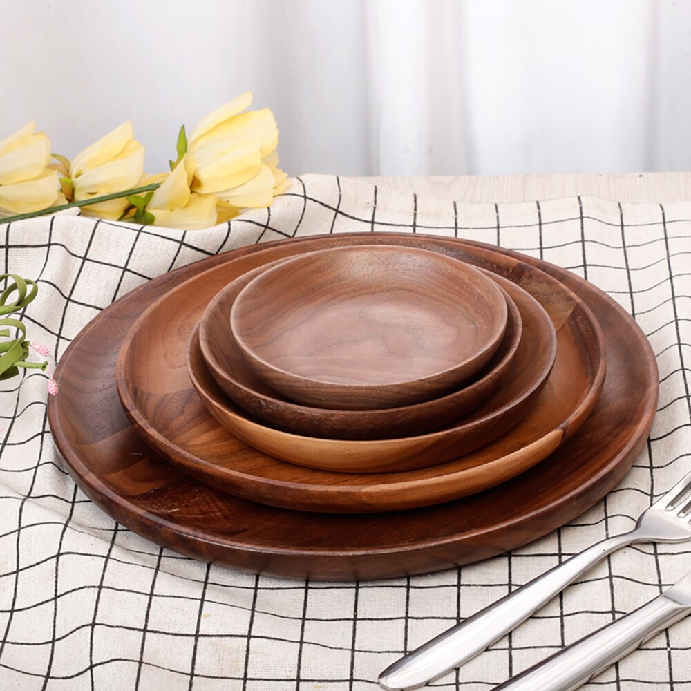 Japanese Round Dessert Plate Round Cake Tray Wooden Saucer Tea Tray Dessert Dinner Breakfast Plate Kitchen Accessories