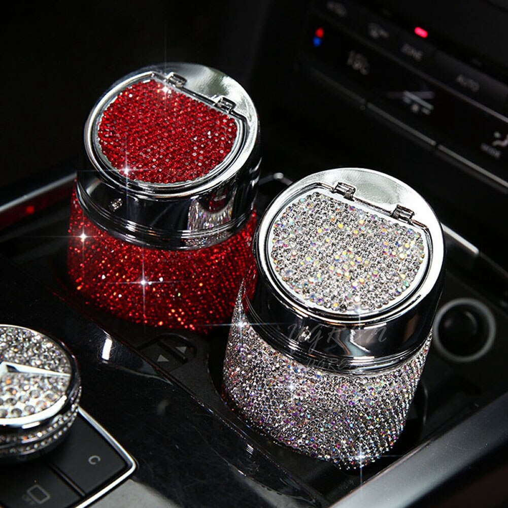 Cenicero de lujo de 6 colores para coche, color rosa, blanco, dorado brillante, con cubierta para coche, gran para mujeres y niñas