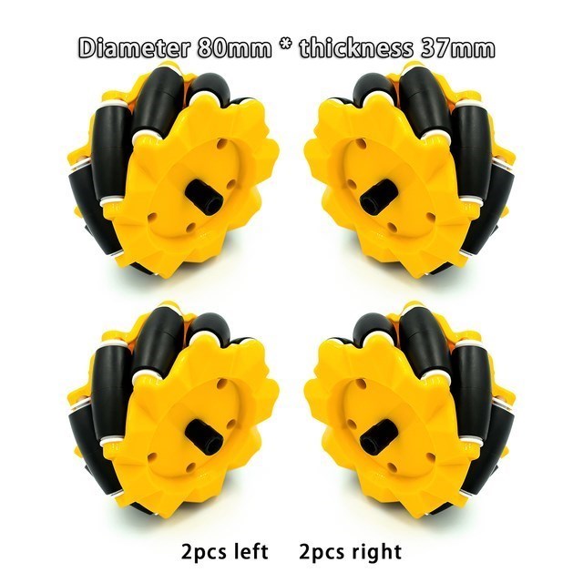 Roue Mecanum en plastique de haute dureté, 4 pièces/lot, 48mm 60mm 80mm 97mm, omnidirectionnelle pour moteur TT, voiture Robot intelligente avec moyeux de 6mm: YELLOW