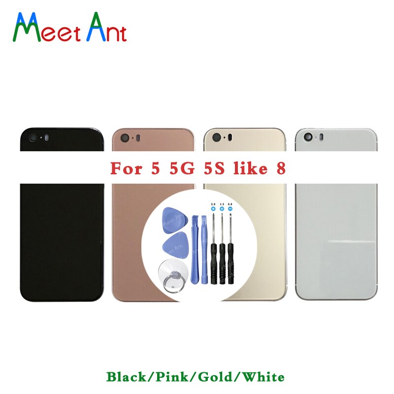 Aaa-achterkant voor iphone 5, 5g, 5sse , zoals 8 behuizing, batterijdeksel, achterdeur, chassisframe + batterijsticker en gereedschap