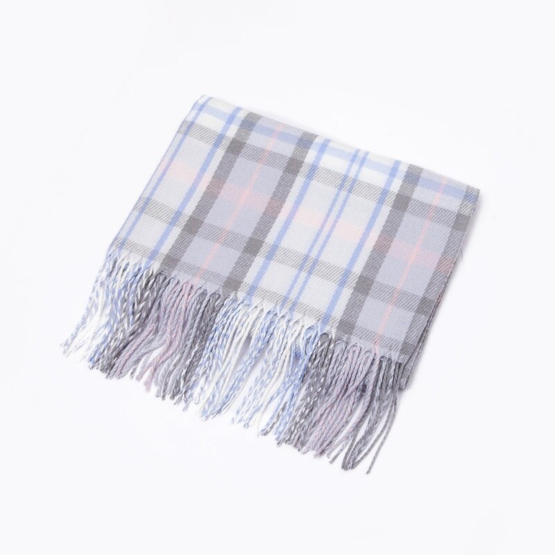 Winter Cashmere Plaid Double Fringe Scarf Women's Warm Blue Shawl: 7