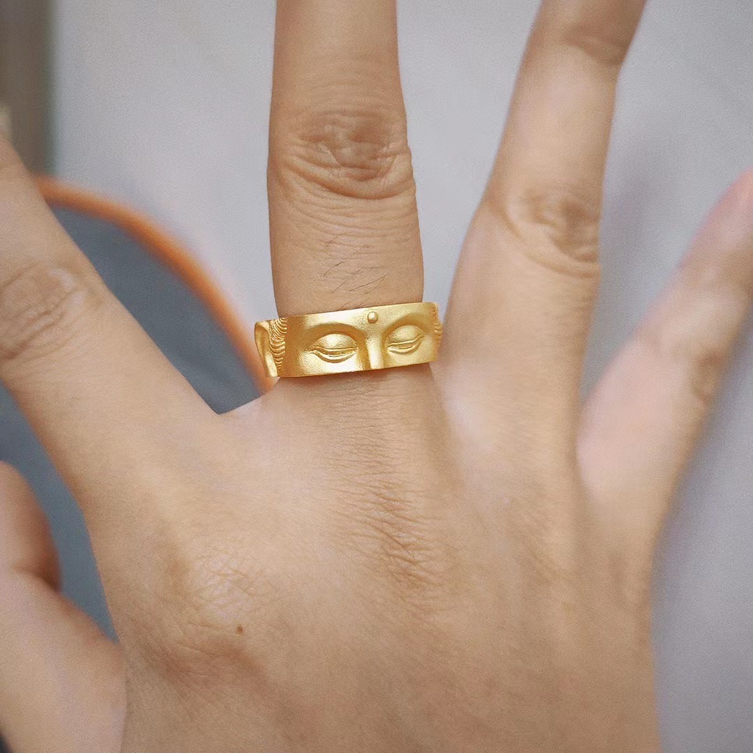 Anillo de media cara de Buda Speak No Evil, accesorios budistas, anillo abierto ajustable gótico hecho a mano, joyería de Unisex, de bendición
