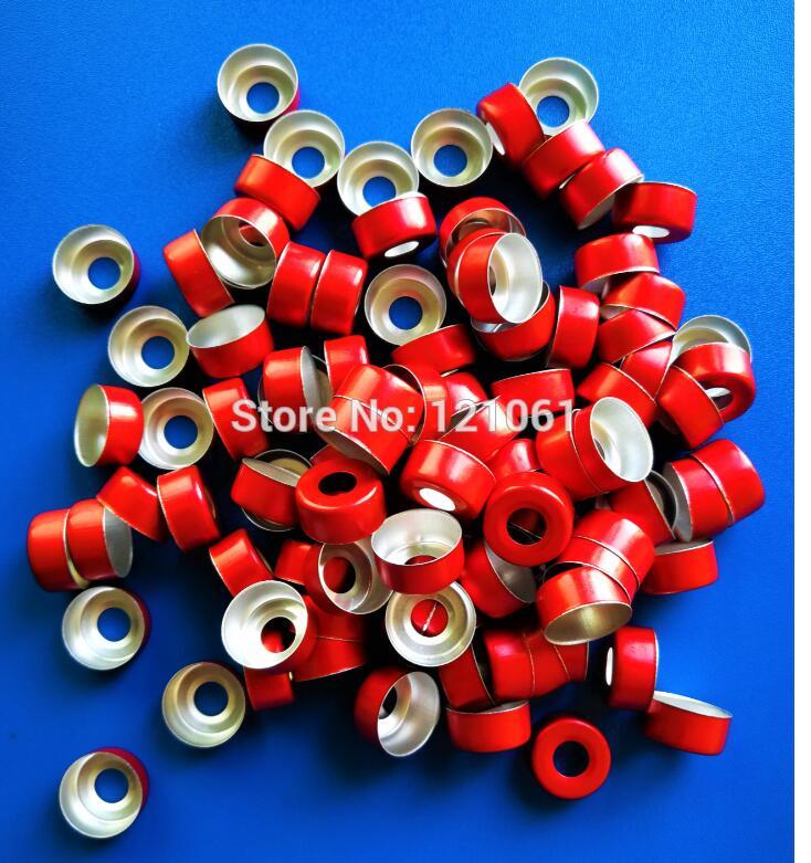 13mm aluminium doppen  ,300 stuks/partij, gekleurde farmaceutische doppen, aluminium doppen voor geplooide glazen injectieflacons: Rode kleur