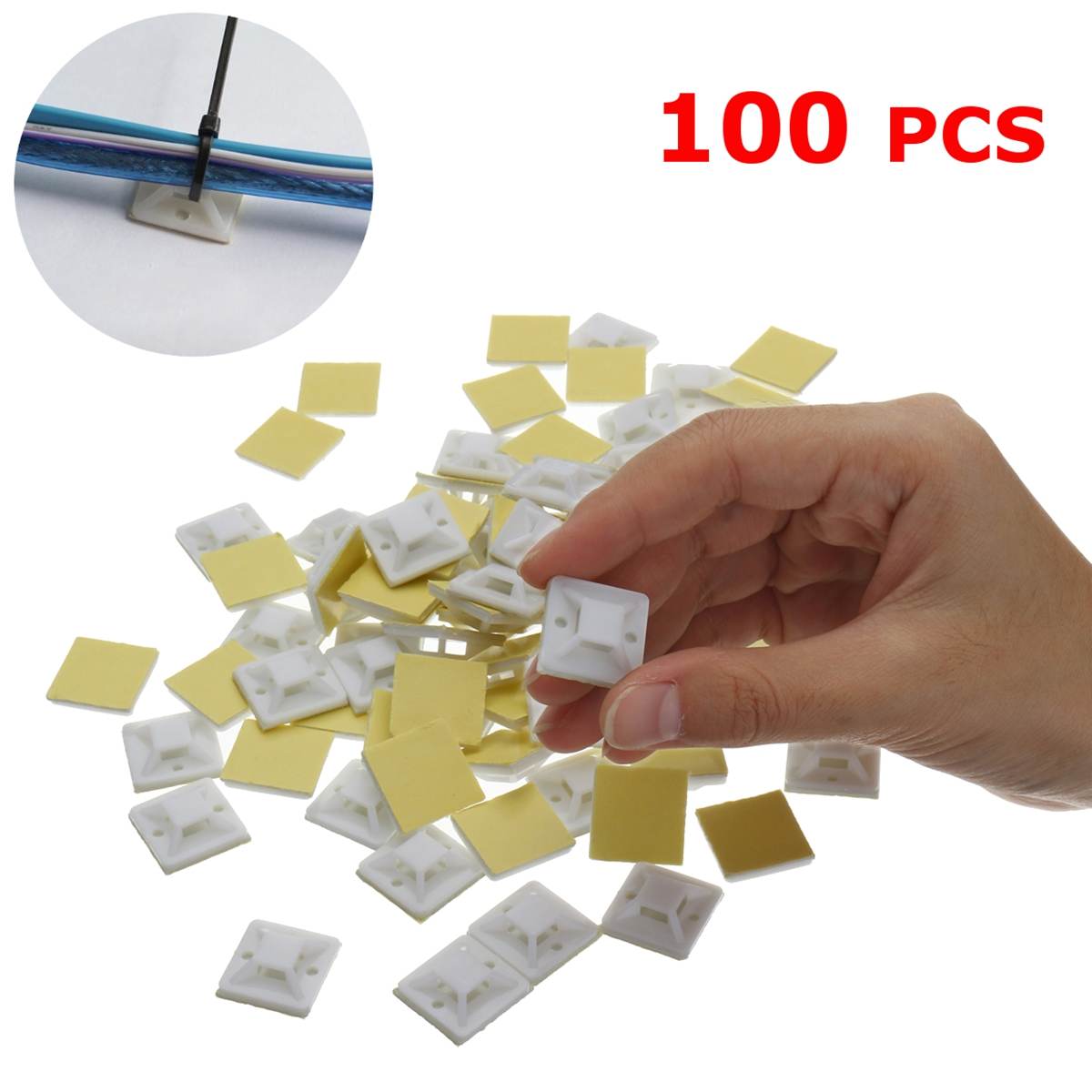 200PCS 100Pcs 20x20mm Self Adhesive Stick-on Mounts For Cable Ties / Routing Looms Wire & Cable Base Clamps Clip Black White: 100pcs White