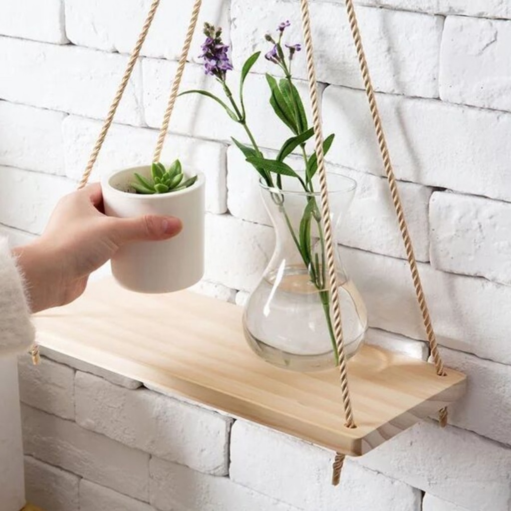 Hængende væghængte hylder træ svævende hylder rack plante potte hængende hylde