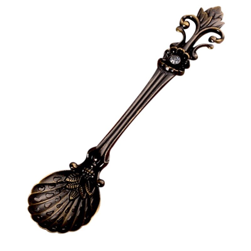 Arabic Style Antique Copper Spoon Retro Handle Spoon Kitchen Mini Tableware Spoon Flower Spoon Coffee Stir Dessert Tea: S / A4