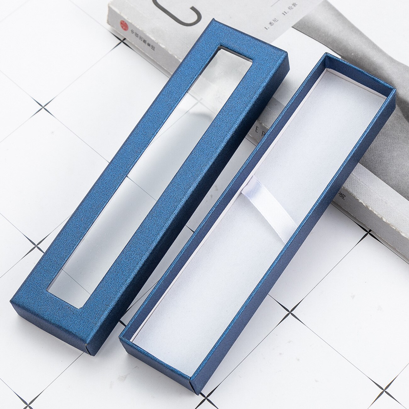 Pen Box Transparent Window Paper Packaging Gel Pen Box Pencil Cases Pen Boxes and Packaging Jewelry Box Pencil Box: Blue
