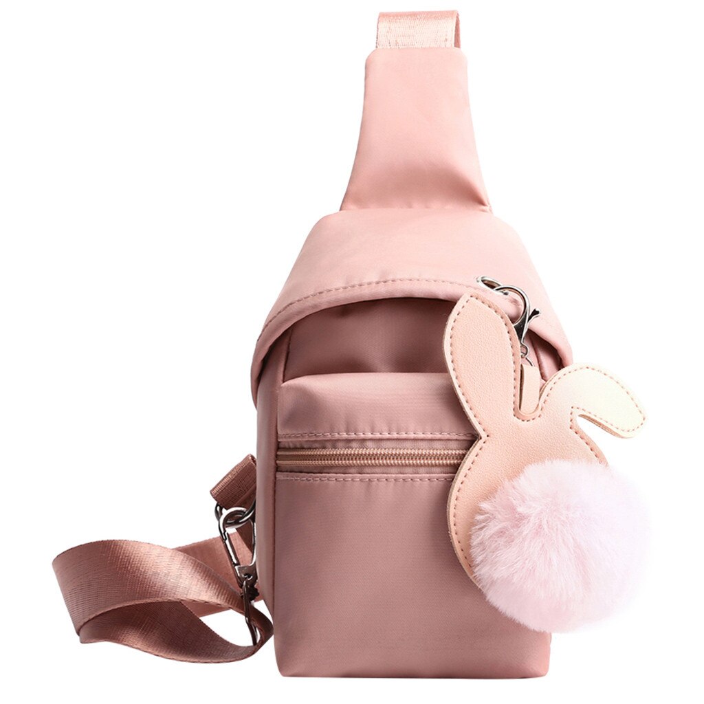 Sac bandoulière sac à main pour femmes en plein air Nylon Hairball fermeture éclair sac de messager sac de sport poitrine sac de taille Mini sac femme: Rose