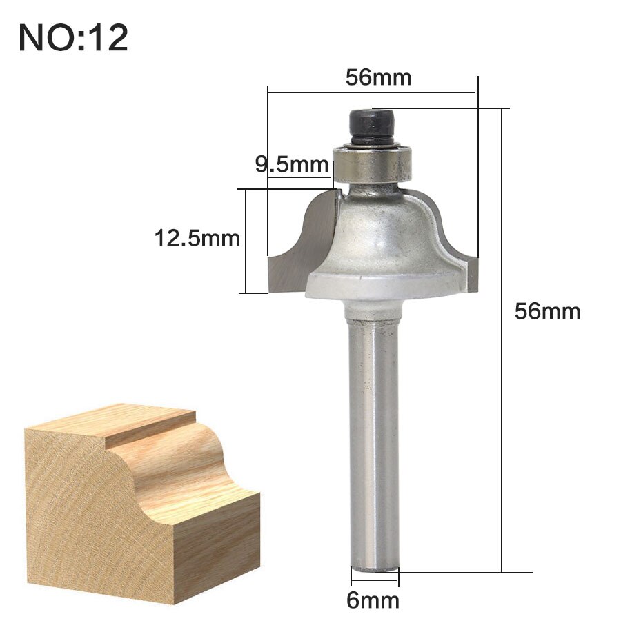 1 stk/sæt rundbor med leje 6mm skaft svalehalefræser bit fræser træbearbejdning: No12
