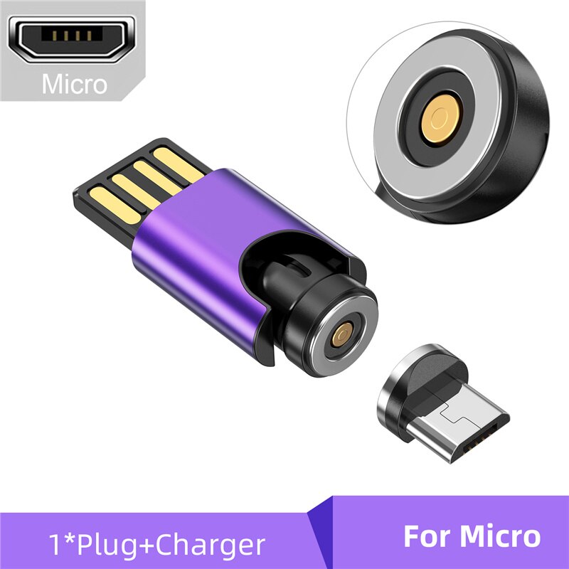 USLION 540 Rotation Mini USB Converter Magnetic Charger For iPhone 11 13 Huawei Xiaomi Samsung Mobile Phone Universal Charging: For Micro Purple