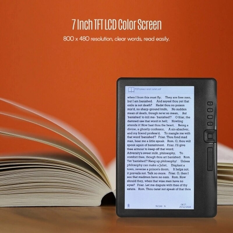 Portable 7 pouces 800x480P E-Reader couleur Sn sans éblouissement intégré 4GB mémoire stockage rétro-éclairage batterie prise en charge visualisation de photos/