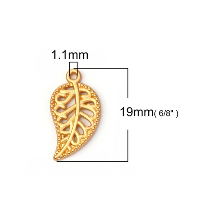 8 Seizoenen Zink Gebaseerde Legering Charms Leaf Hollow Mat Gouden Kleur Hangers Diy Maken Sieraden 19 Mm (6/8 ") X 10 Mm (3/8"), 10 Pcs