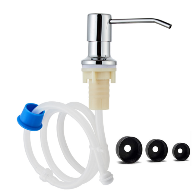 Bathroom Liquid Soap Dispenser Set Detergent Dispensers Kitchen Sink Soap Ddispenser Press Dispenser Head with Silicone Tube: Chrome Head Kit