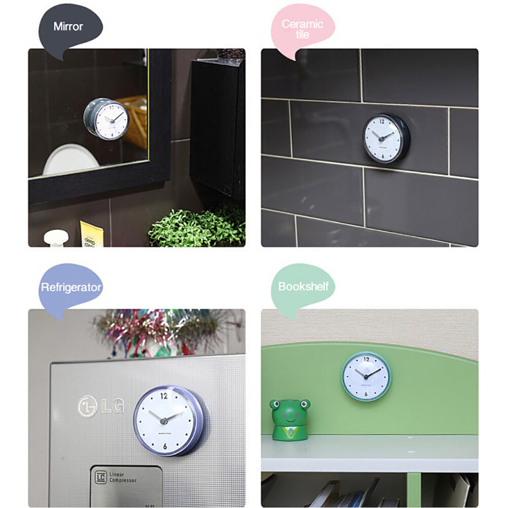 Reloj de pared con ventosa para baño, reloj de pared con batería silenciosa, resistente al agua, temporizador de ducha, decoración de inodoro pequeño
