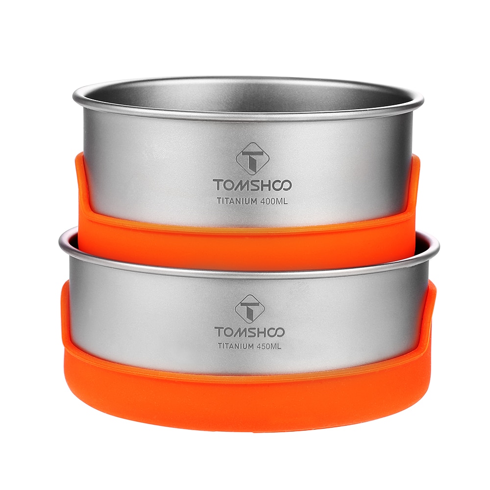 TOMSHOO Outdoor Titanium Bowl Camping Bowl Pan Pot Silicone Insulation Bowl Outdoor Camping Tableware Picnic Water Cup Mug: Default Title