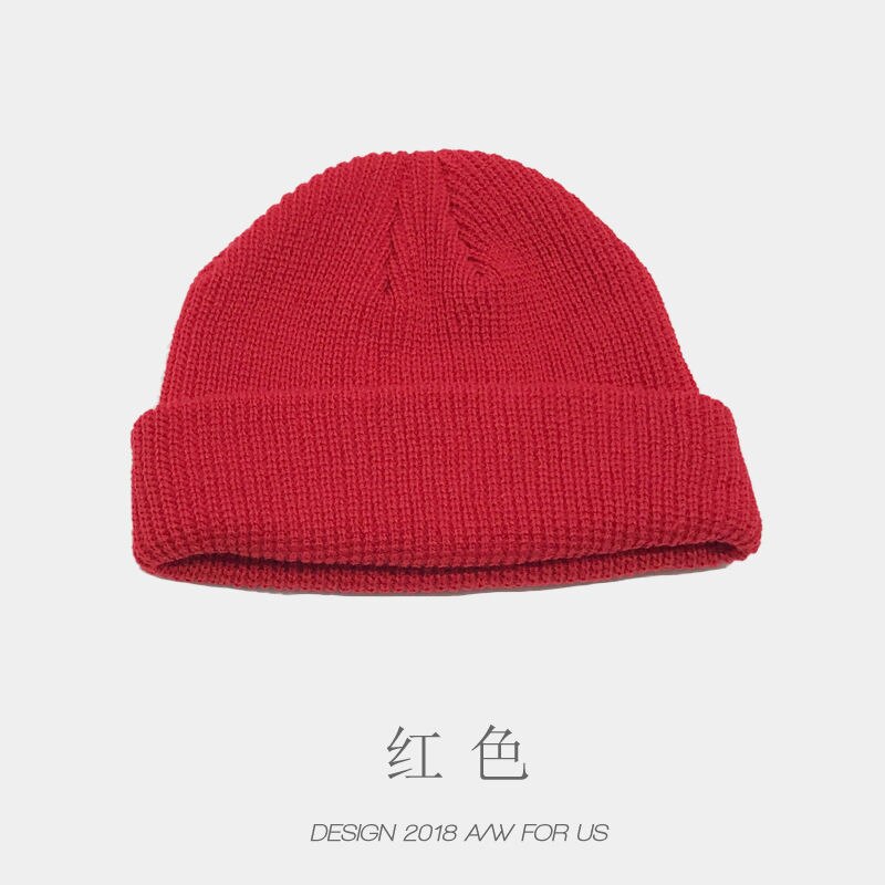 Unisex huer strikkede hue kvinde beaines til vinter åndbar mænd gorras simpel hat varm solid afslappet dame #39 dame hue: Melonhat-rød
