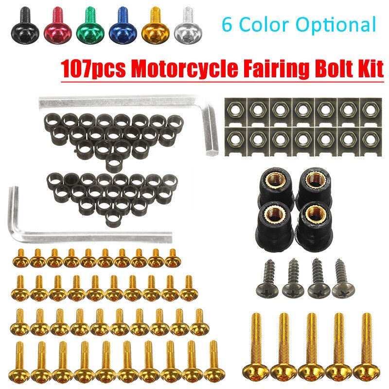 107Stck Universal- Motorrad Verkleidung Körper Schrauben Bausatz Verschluss Clips Schraube Muttern Für Kawasaki für Suzuki für Yamaha ect
