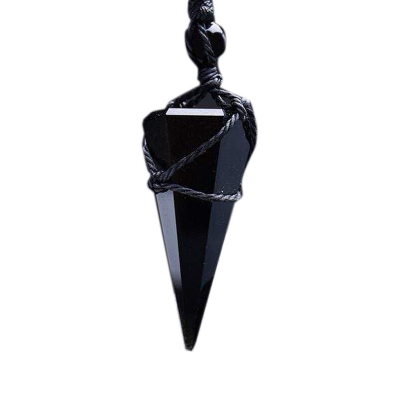 Black Obsidian Pyramid Pendant with Chain Men's Jewelry Women's Jewelry Jade Pendant