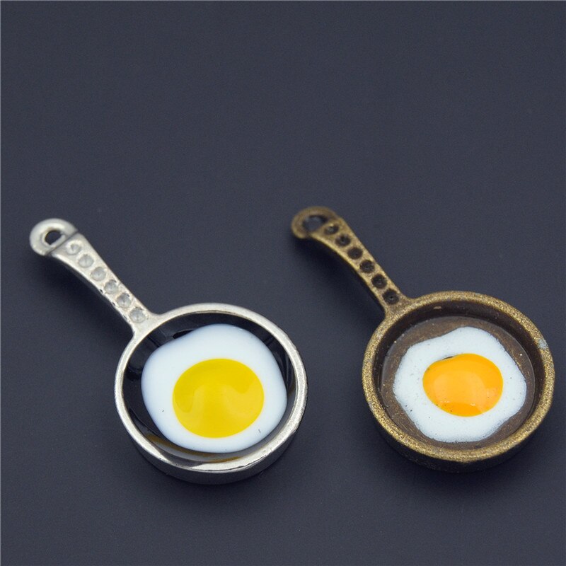 10pcs Frying Pan Charms with Fried Eggs Detail Kitschy Fun Jewelry Findings: mix