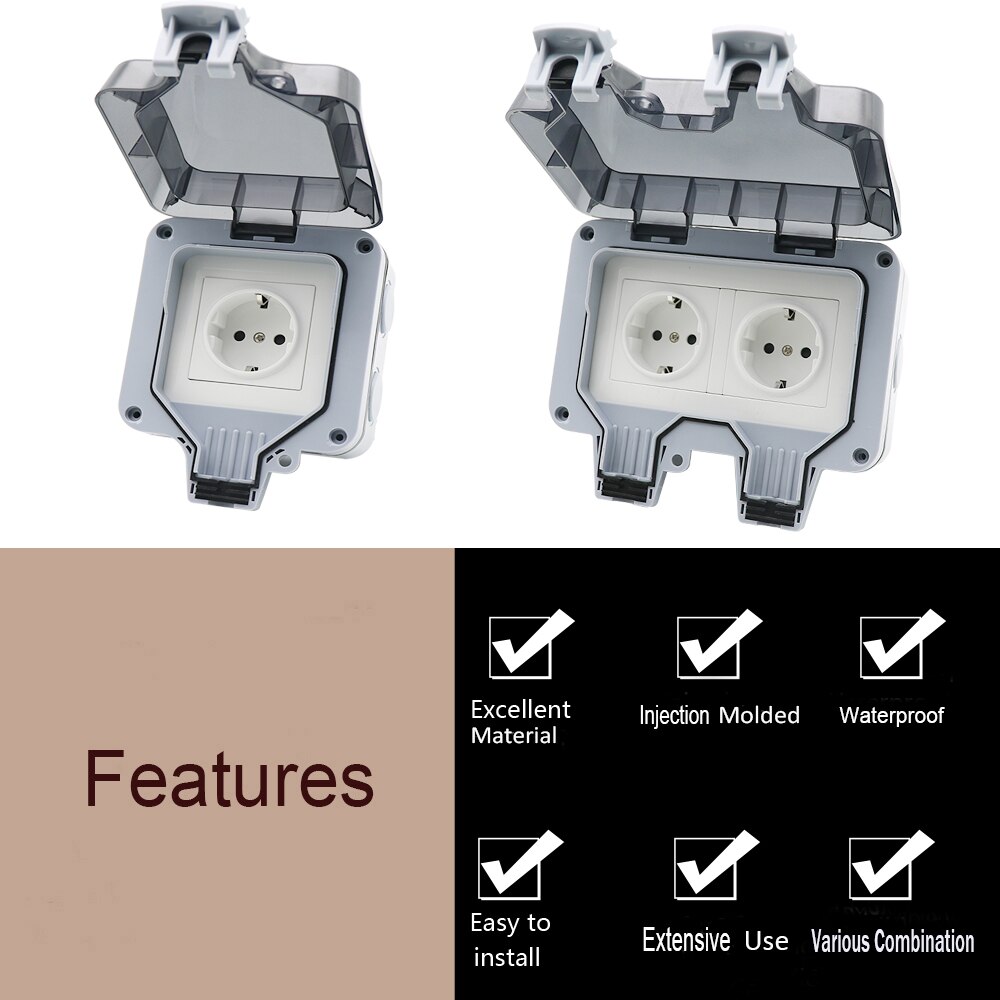 German DE EU Standard IP66 16A AC250V Weatherproof Waterproof Outdoor Wall Power Socket Box Electrical Outlet for Charging Pile
