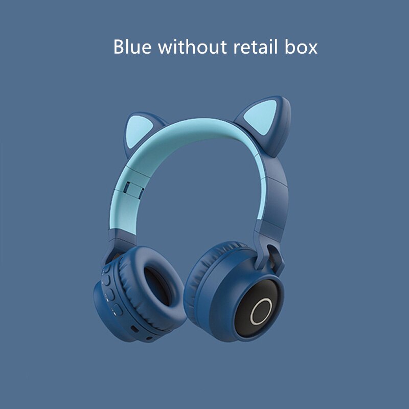 Auriculares Oreja de Gato con luz LED, auriculares inalámbricos Bluetooth 5,0, auriculares plegables portátiles para niños con micrófono, el mejor: Blue no retail box