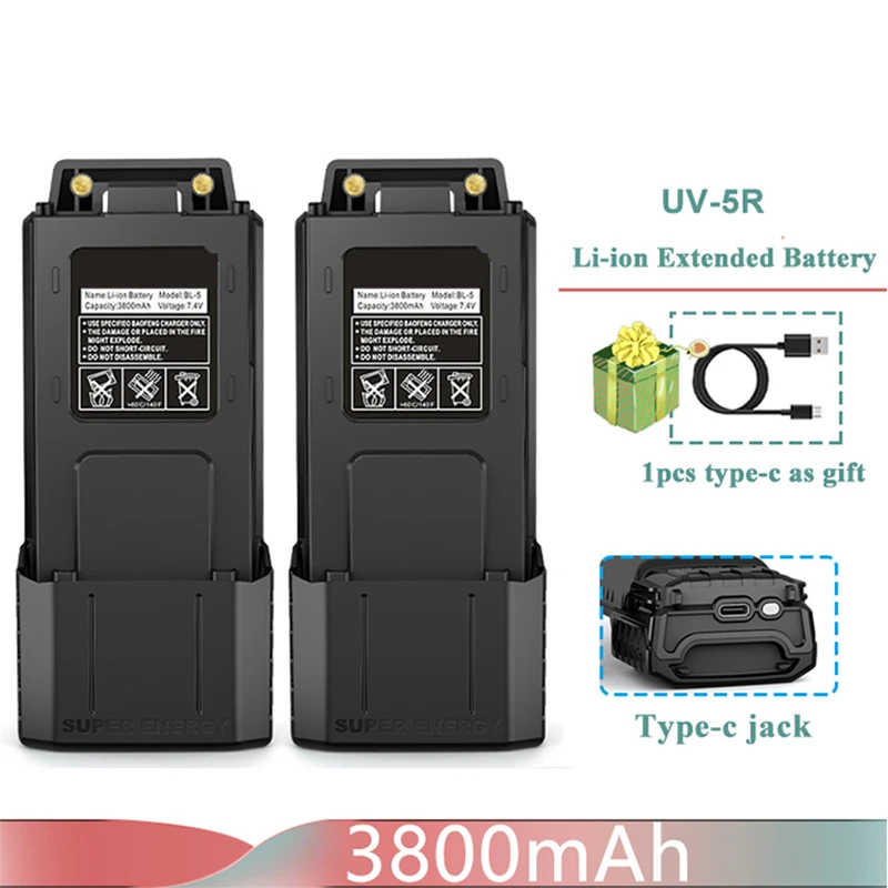 UV-5R bateria estendida tipo-c carregador 3800mah baofeng BL-5 para walkie talkie rádio UV-5RC uv5RE UV-5X3 BF-F8HP GT-5R BF-F8 BF-F9: ROXO