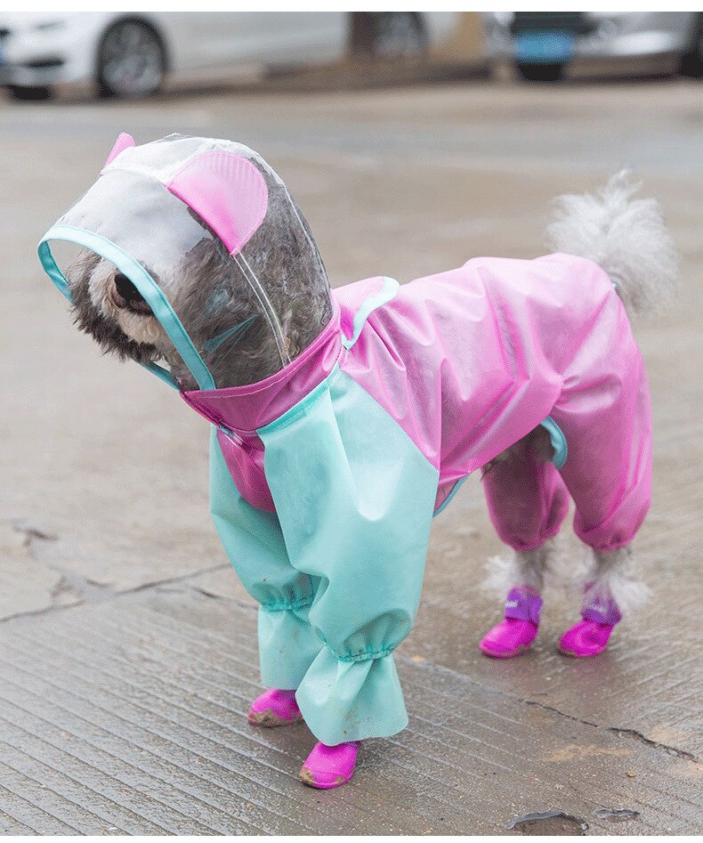 Hond Vier Poten Regenjas Teddy Kleine Puppies Lente Zomer Kleding Schnauzer Levert All-Inclusive Waterdichte Hond Regen jas: Pink / L