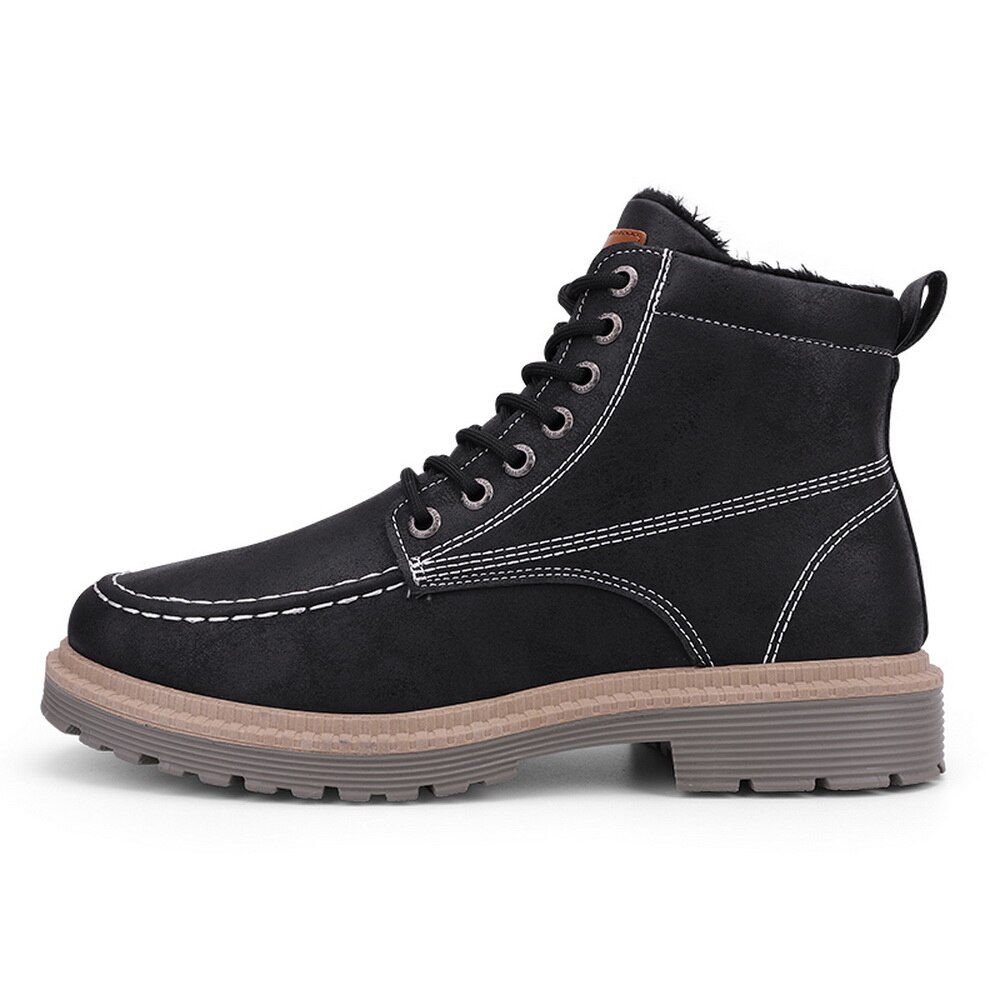 Platform Schoenen Voor Mannen Winter Schoenen Outdoor Enkellaarsjes Man Sneeuw Boot Met Korte Pluche Keep Warm Schoeisel Kant-Up Schoenen Jongen: black / 43