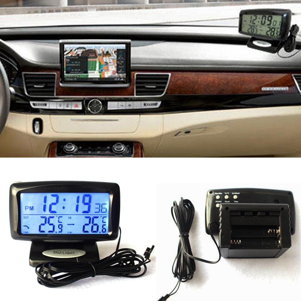 2In1 Car Kit Electronic Clock Thermometer Digital Display Inside And Outside Dual Temperature Measuring Tool With Backlight 0710