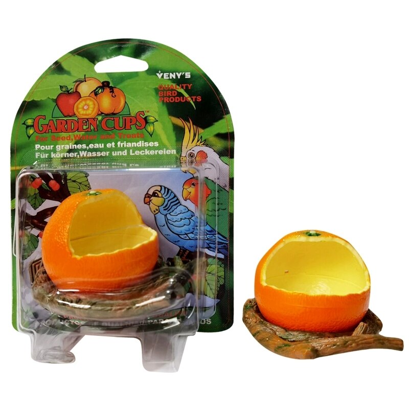 Comedero para aves, alimentador de frutas para loros, forma de fruta simulada, cuenco de Material plástico, caja de comida para naranja/granada