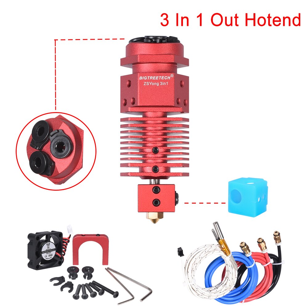 Bigtreetech 3 in 1 uit hotend bowden extruder 3d printeronderdelen drie kleuren schakelende multi-color 12/24v j-head filament nozzle