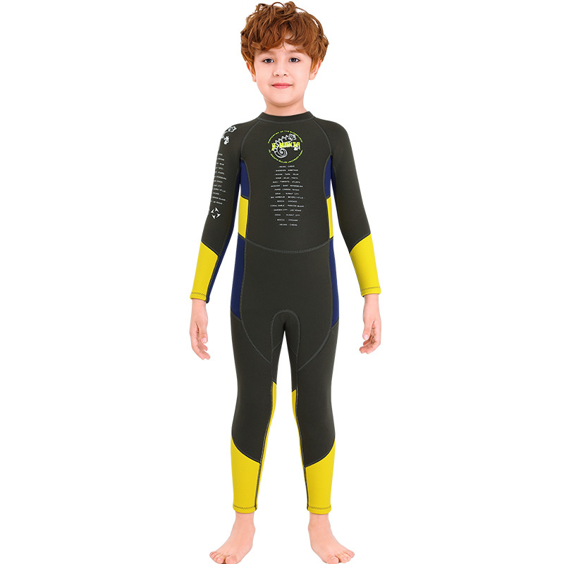 Traje de buceo de neopreno para niños de 2,5 MM, traje de buceo para niños, traje de baño de buceo a prueba de sol, bañador de surf a la deriva: Black / L