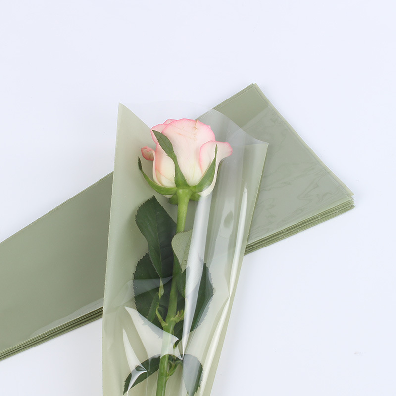 50 Pcs 45 Cm Bloemist Plastic Bloem Verpakking Zakken Enkele Rose Tassen Bloemen Inpakpapier Valentijnsdag Rozen Zak: bamboo green