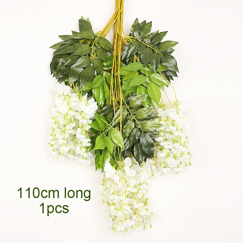 1PC 110cm Silk Wisteria Flowers White Hanging Flower For Decor Artificial Plants For Wedding Party Wall Decoration DIY Home: 17