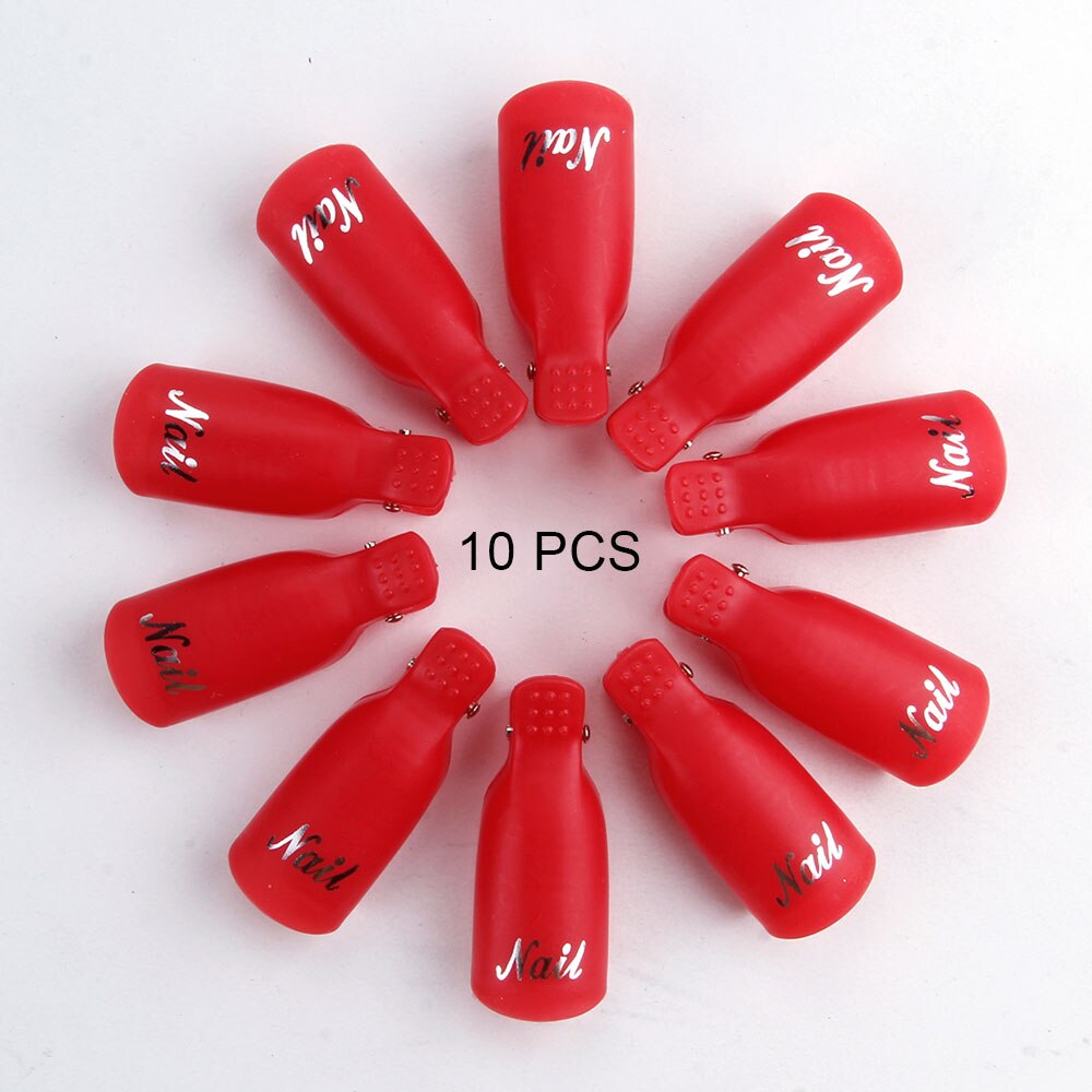 10 stk. nail art soak off cap klip plast uv gel polish remover wrap tool negle art tips til fingre neglelakfjerner negleværktøj: Rød