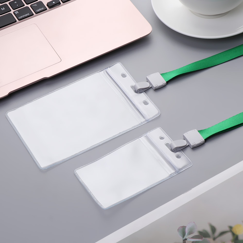 soporte de tarjeta de identificación de 2 lados Horizontal Vertical claro cubierta de tarjeta de trabajo de plástico suave impermeable funda, soporte