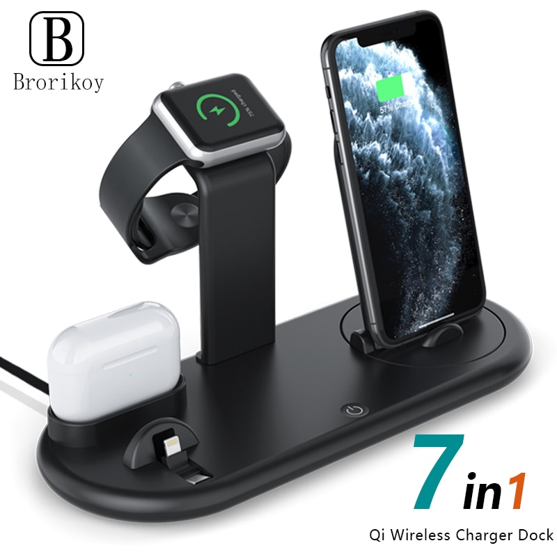 7 In 1 QI Wireless Charger Charging Dock Station For Apple Airpods Android Watch Charging For IPhone 11 Pro Xiaomi Phone Holder